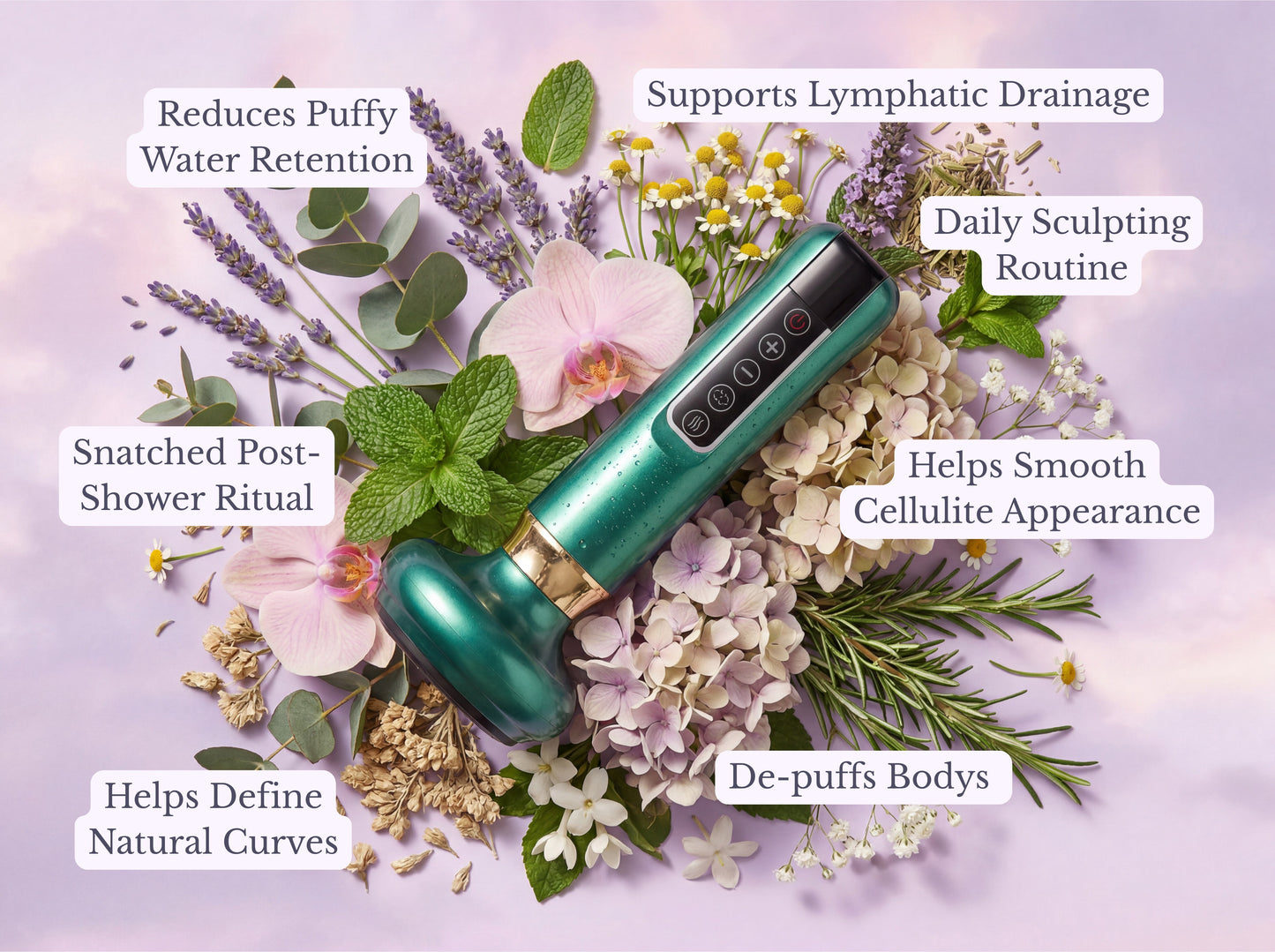 Lumévia Sculpt Wand™ | 4-in-1 Body Sculpting Device — Infrared Heat Therapy, Vacuum Cupping, Lymphatic Drainage & Red Light | At-Home Spa Technology