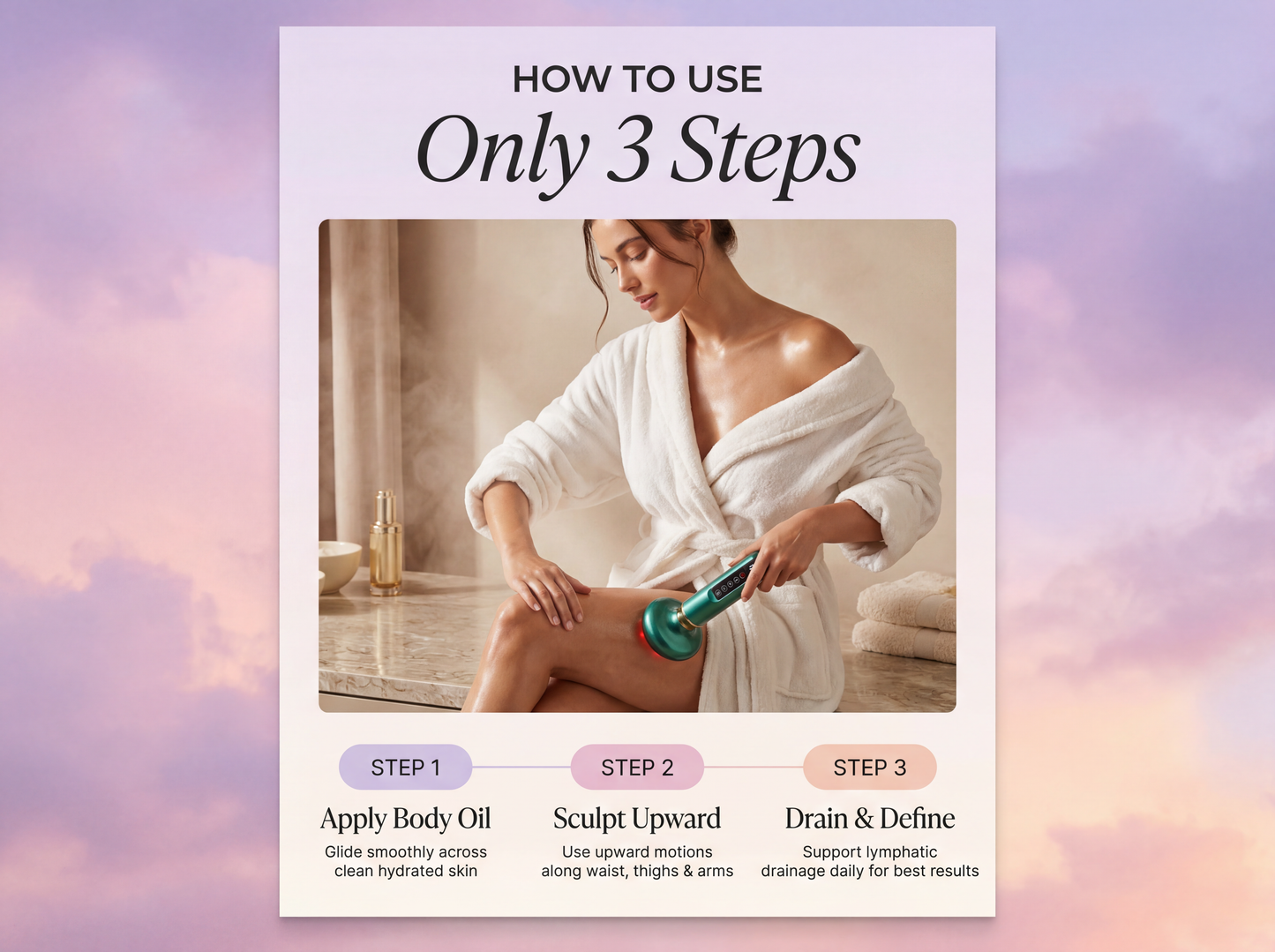 Lumévia Sculpt Wand™ | 4-in-1 Body Sculpting Device — Infrared Heat Therapy, Vacuum Cupping, Lymphatic Drainage & Red Light | At-Home Spa Technology